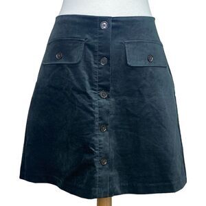 Banana Republic Size 6 Dark Green Button Front Velvet A-Line Mini Skirt Pockets